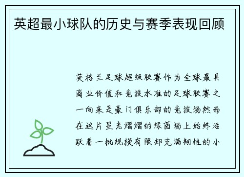 英超最小球队的历史与赛季表现回顾
